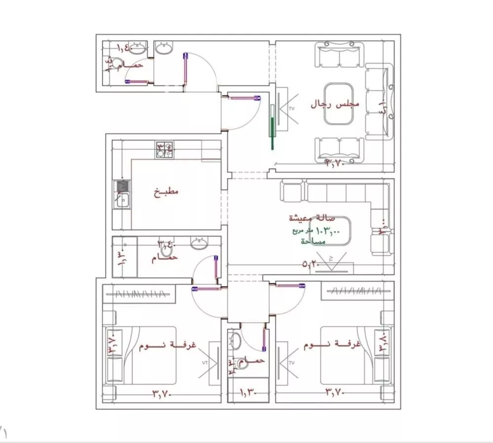 شقة 3 غرف في الربوة