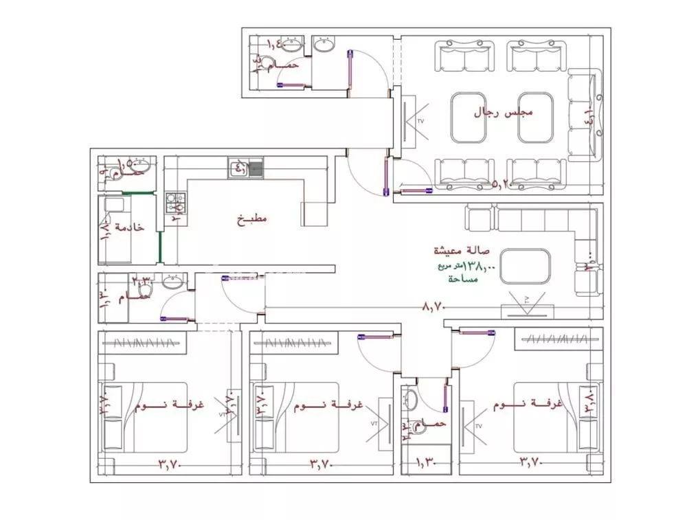 شقة 4 غرف في الربوة