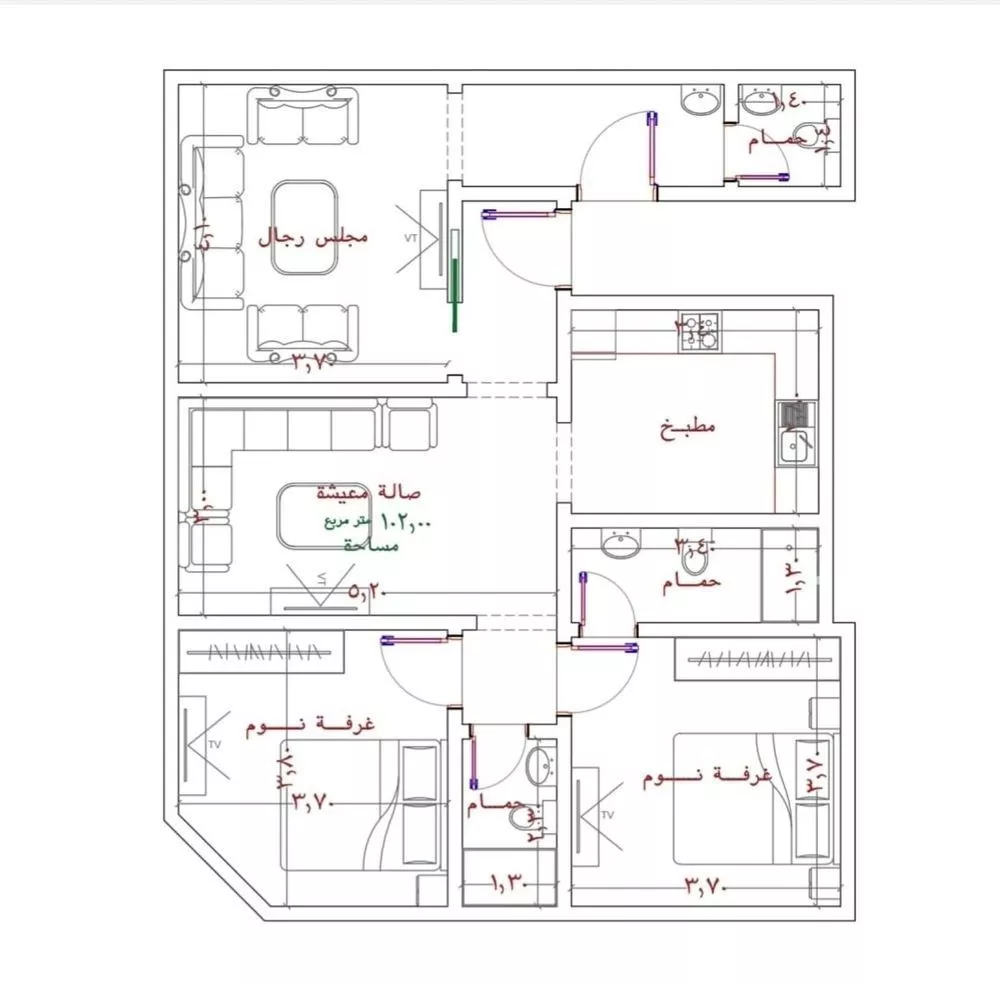 شقة 3 غرف في الربوة