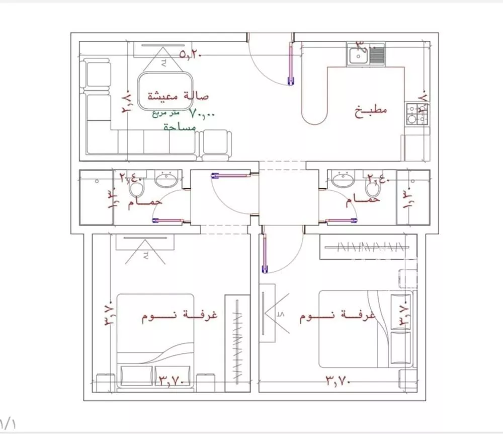 شقة 2 غرف في الربوة