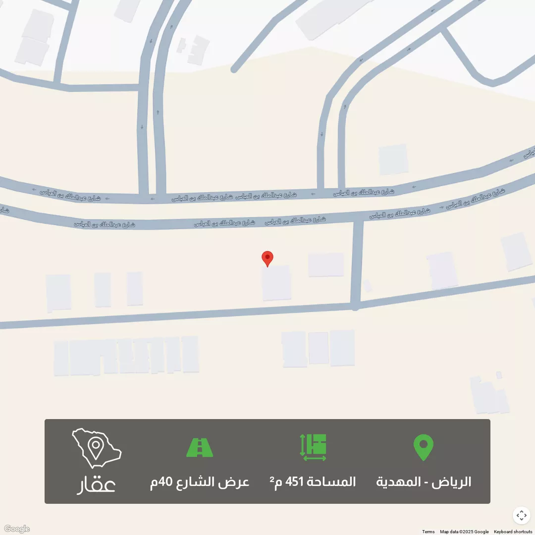 أرض للبيع في شارع عبدالملك بن عباس, حي المهدية, مدينة الرياض, منطقة الرياض 1 صورة