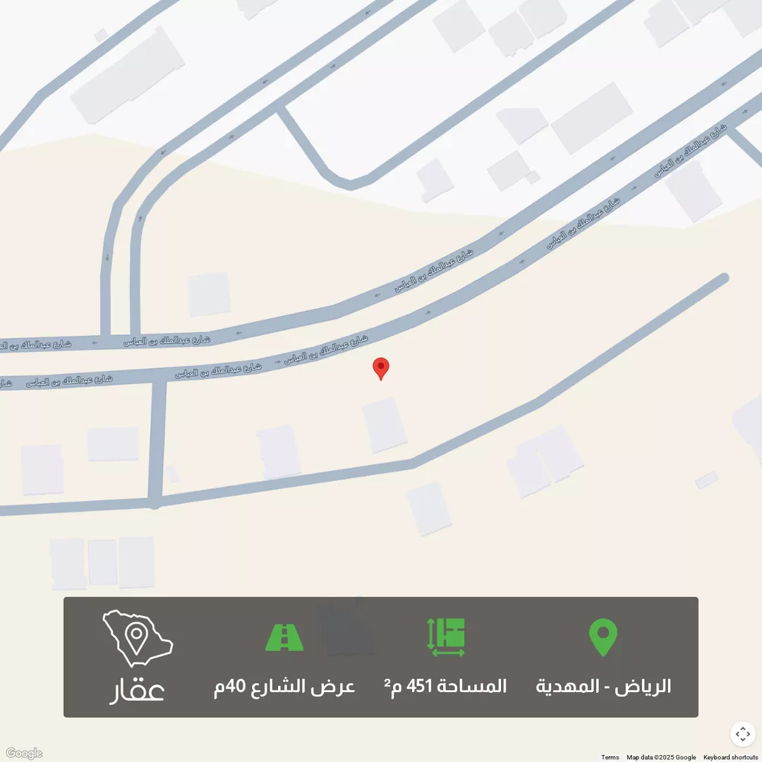 أرض للبيع في شارع عبدالملك بن عباس, حي المهدية, مدينة الرياض, منطقة الرياض 1 صورة