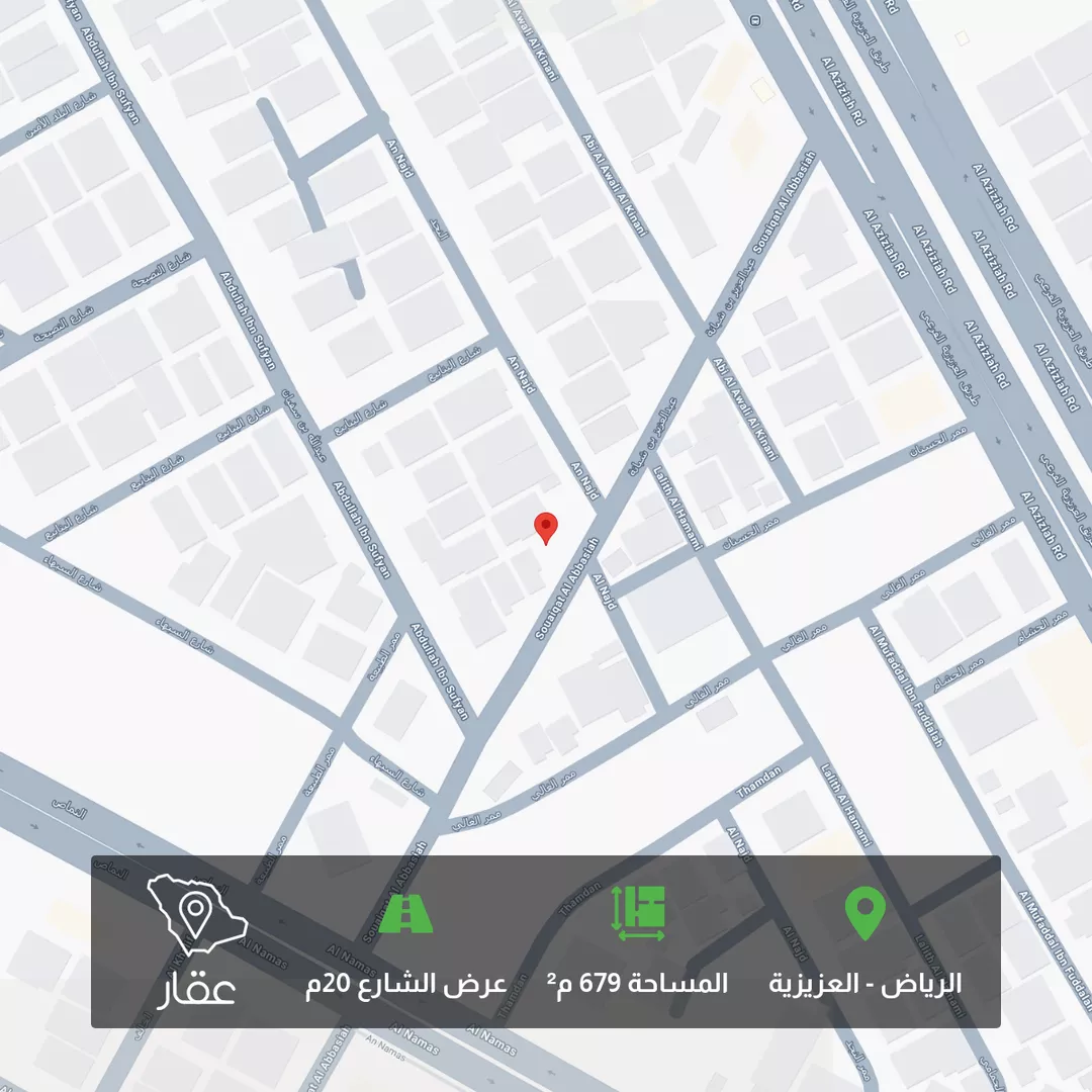 أرض للبيع في شارع عبدالعزيز بن شبانة, حي العزيزية, مدينة الرياض, منطقة الرياض 1 صورة