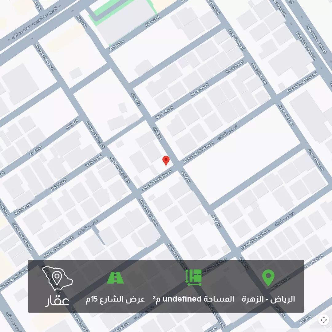 أرض للبيع في شارع ابي الذكاء, حي الزهرة, مدينة الرياض, منطقة الرياض 1 صورة