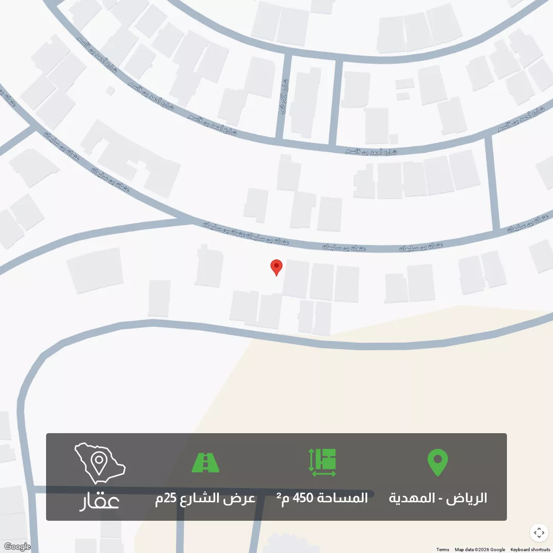 أرض للبيع في شارع عثمان بن سليمان, حي المهدية, مدينة الرياض, منطقة الرياض 1 صورة