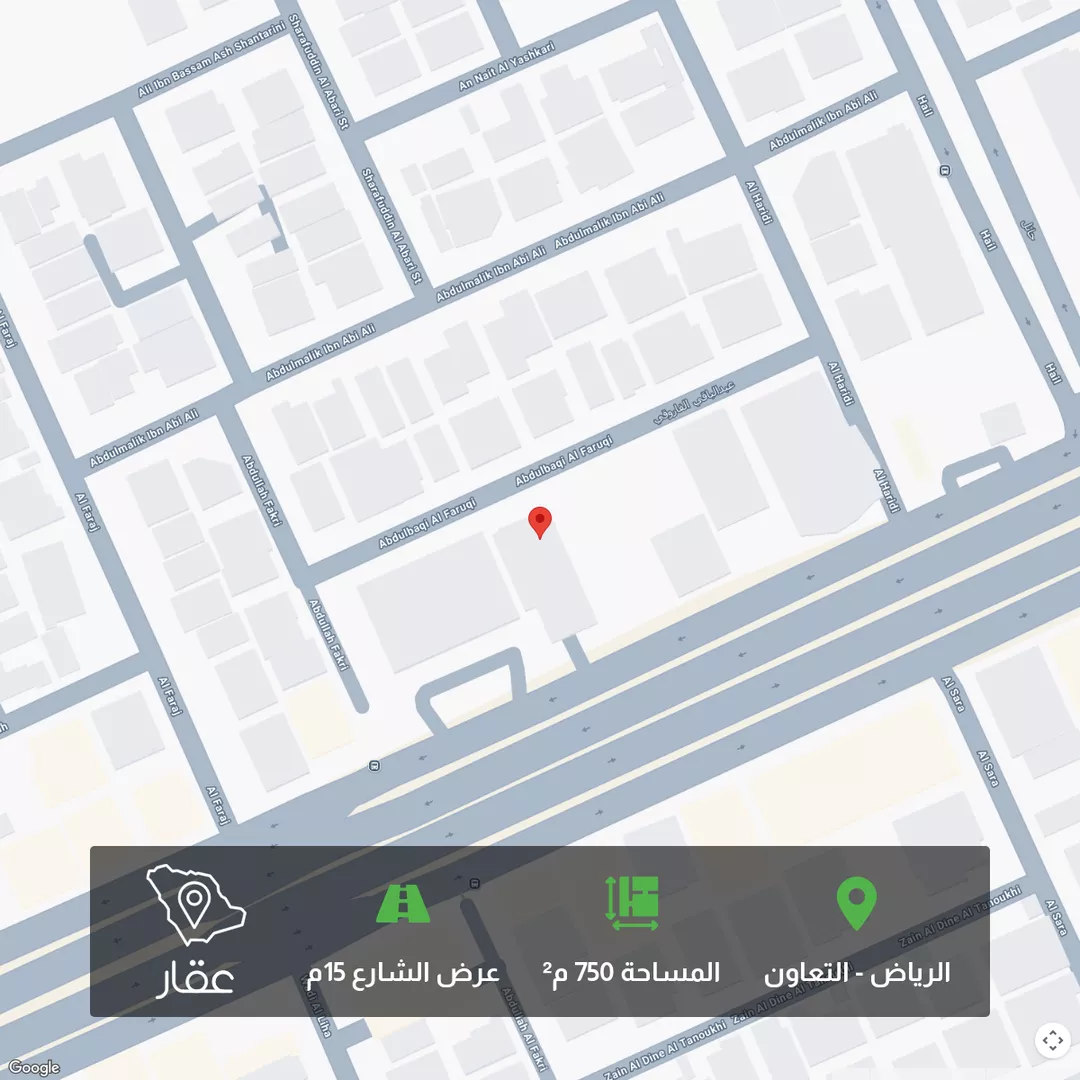 أرض للبيع في شارع عبدالباقي الفاروقي, حي التعاون, مدينة الرياض, منطقة الرياض 1 صورة