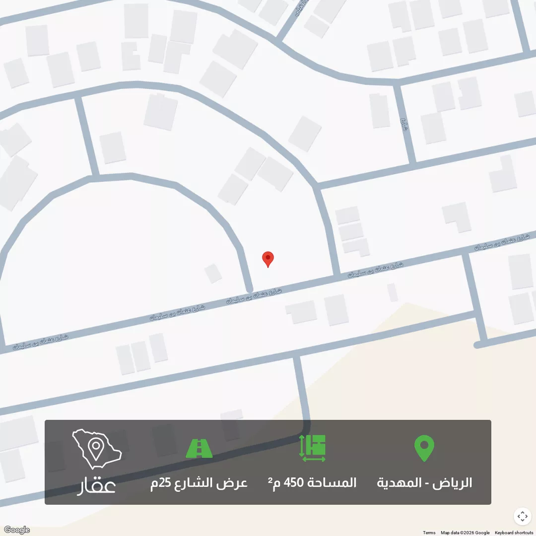 أرض للبيع في شارع عثمان بن سليمان, حي المهدية, مدينة الرياض, منطقة الرياض 1 صورة