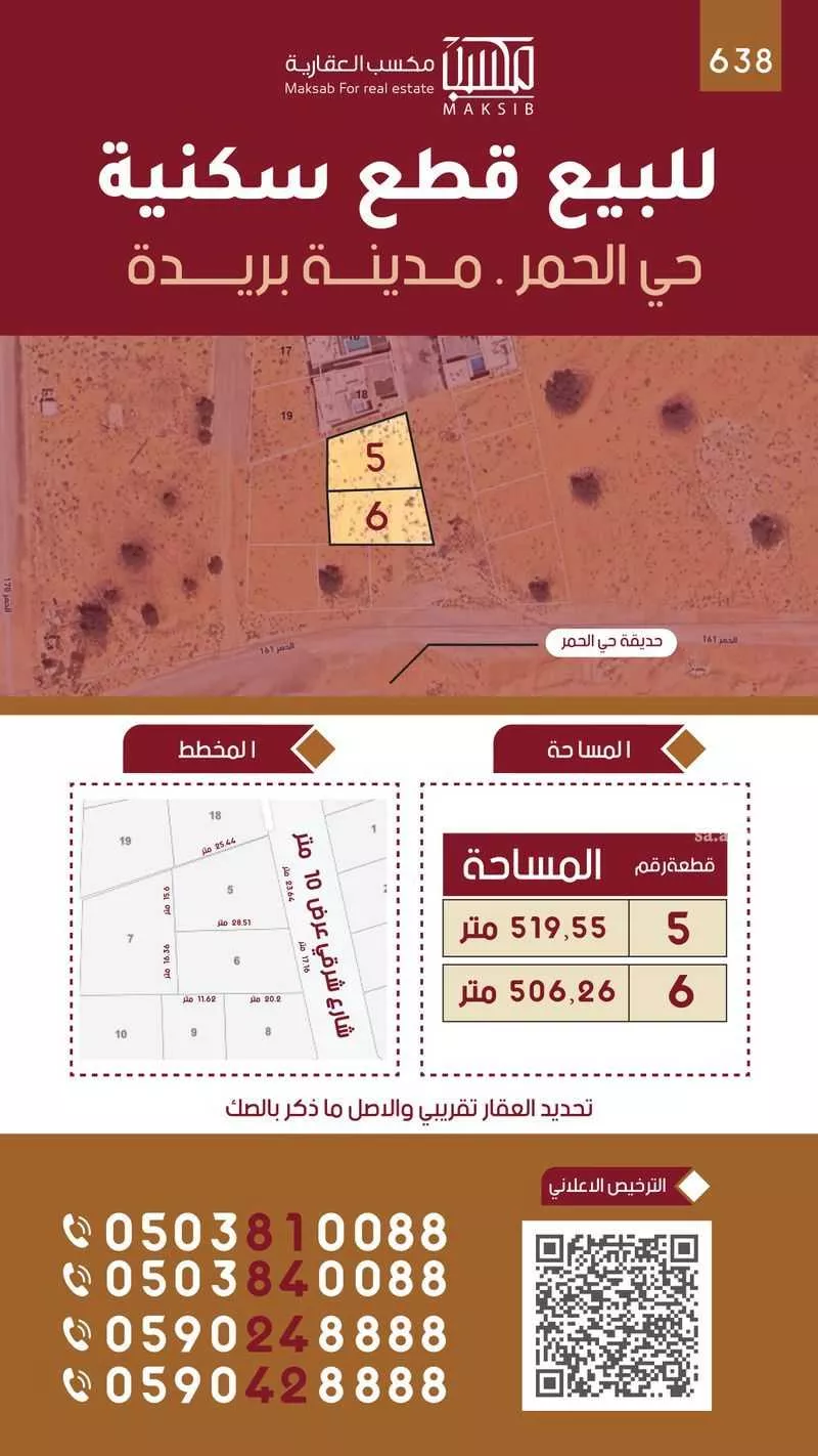 أرض للبيع في حي الحمر الشمالي, مدينة بريده, منطقة القصيم 1 صورة