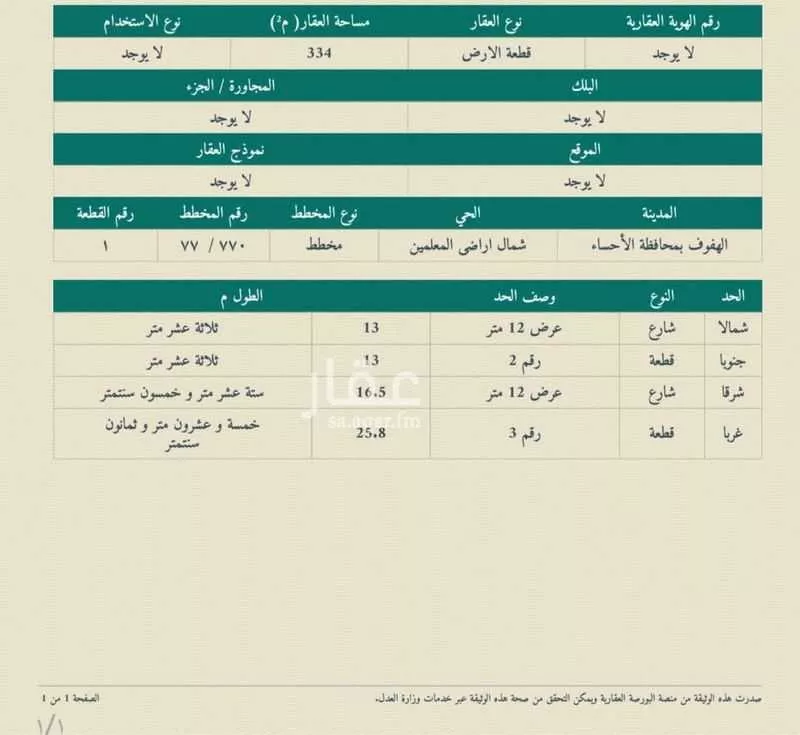أرض للبيع في شارع الشفاء, حي المحمدية, مدينة الاحساء, المنطقة الشرقية 1 صورة