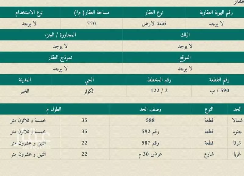 أرض للبيع في شارع الربيع بن صبيح, حي الكوثر, مدينة الخبر, المنطقة الشرقية 1 صورة