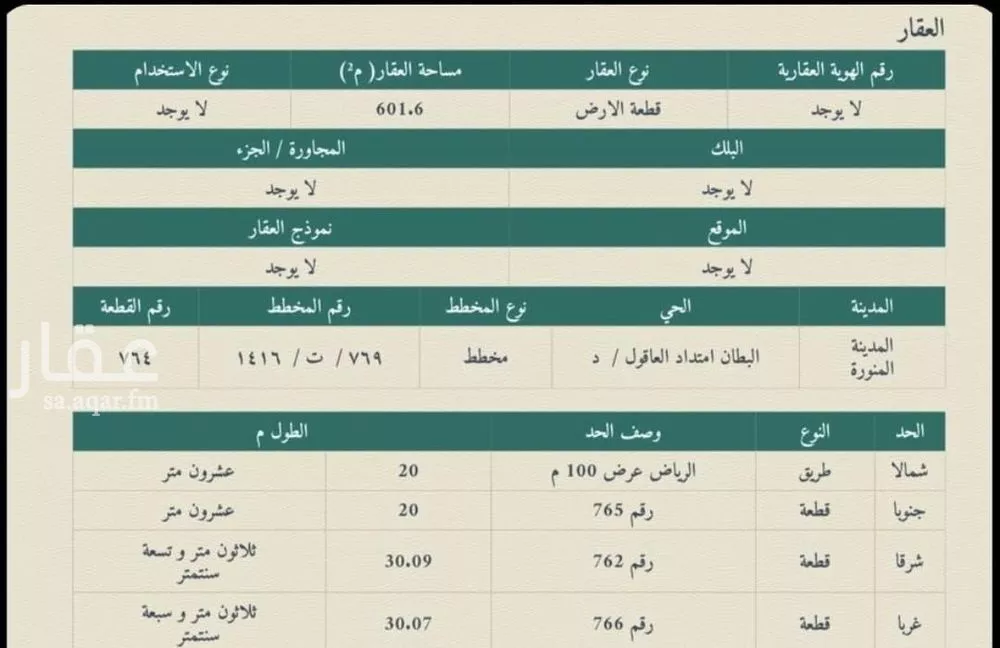 أرض للبيع في شارع احمد بن جعفر الوكيعي, حي وادي البطان, مدينة المدينة المنورة, منطقة المدينة المنورة 1 صورة
