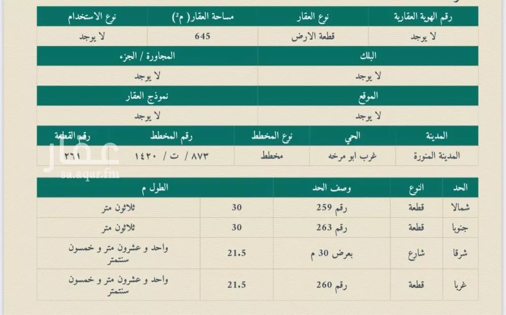 أرض للبيع في شارع مالك بن الحسحاس, حي أبو مرخة, مدينة المدينه المنوره, منطقة المدينة المنورة 1 صورة