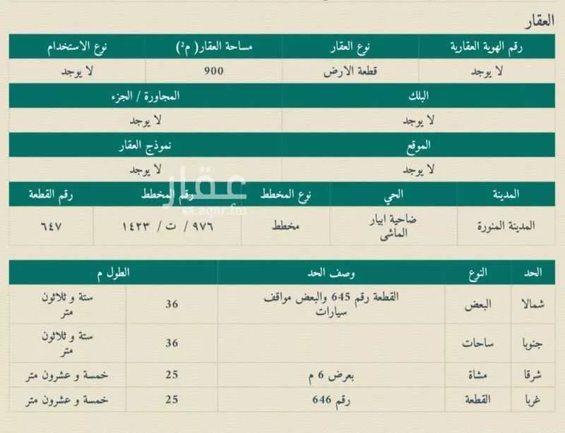 أرض للبيع في حي ابيار الماشي, مدينة المدينه المنوره, منطقة المدينة المنورة 1 صورة