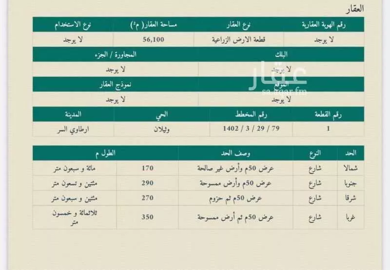 أرض للبيع في حي الارطاوي, مدينة الارطاوي, منطقة الرياض 1 صورة