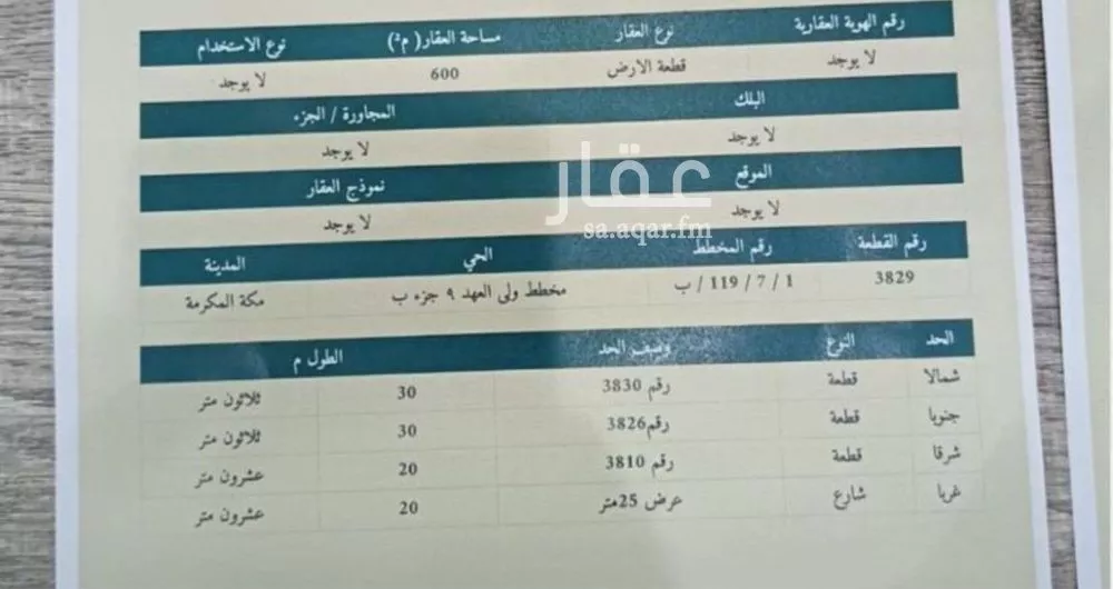 أرض للبيع في شارع الرميده, حي الفلق الجديد, مدينة مكه المكرمه, منطقة مكة المكرمة 1 صورة