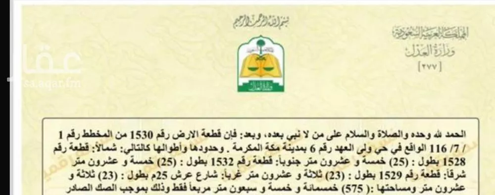 أرض للبيع في شارع صالح بن عبدالله بن حميد, حي المسيال الجديد, مدينة مكة المكرمة, منطقة مكة المكرمة 1 صورة