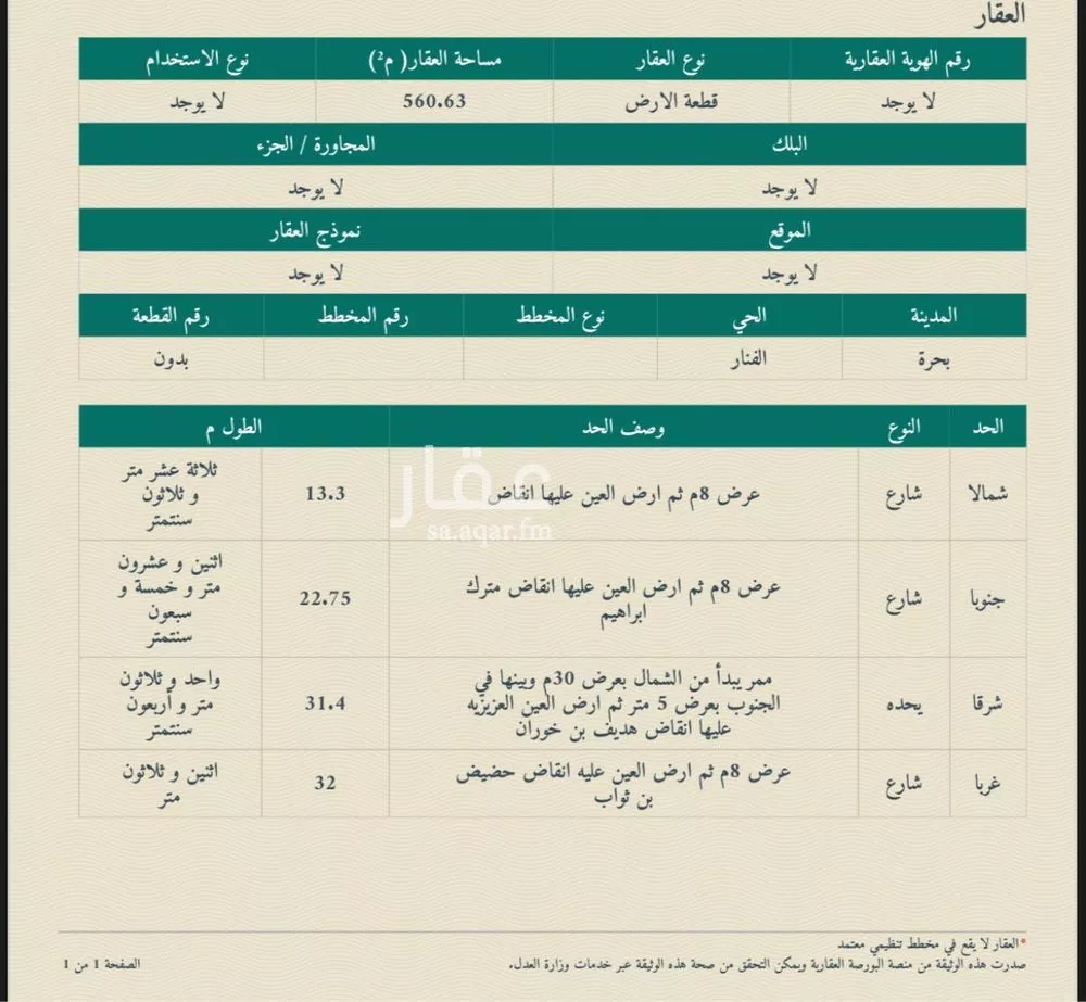 أرض للبيع في شارع ج6 26, حي البساتين, مدينة الجموم - بحره, منطقة مكة المكرمة 1 صورة