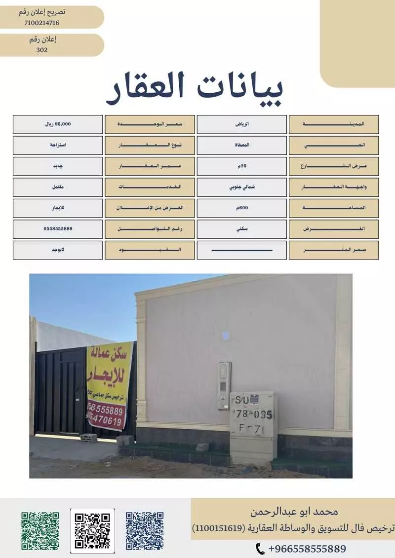 استراحة للإيجار في شارع السفانيه, حي المصفاة, مدينة الرياض, منطقة الرياض 1 صورة
