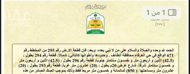 أرض للبيع في حي الجودية, مدينة امارة منطقة مكة المكرمة - الطائف, منطقة مكة المكرمة 1 صورة