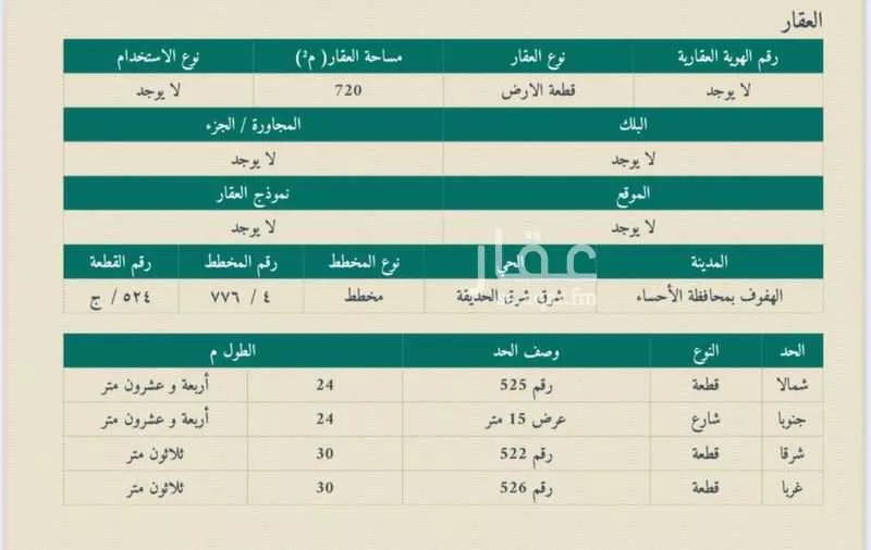 أرض للبيع في شارع امنه بنت ابي الصلت الغفاريه, حي الحزام الأخضر, مدينة الاحساء, المنطقة الشرقية 1 صورة