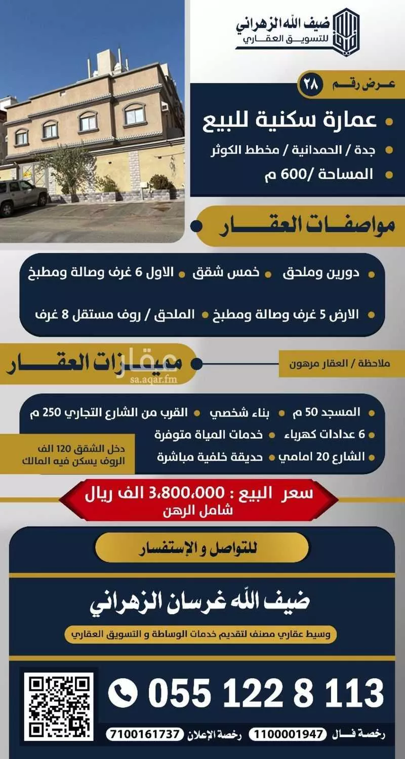 عمارة للبيع في شارع أبي بكر الواعظ, حي الكوثر, مدينة جدة, منطقة مكة المكرمة 1 صورة