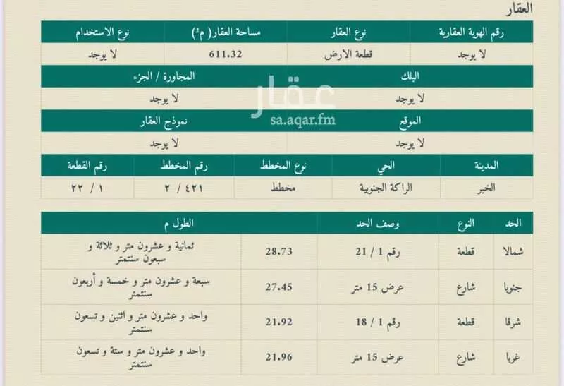 أرض للبيع في شارع ابن الكبال ، حي الراكة الجنوبية ، الخبر ، الخبر 1 صورة