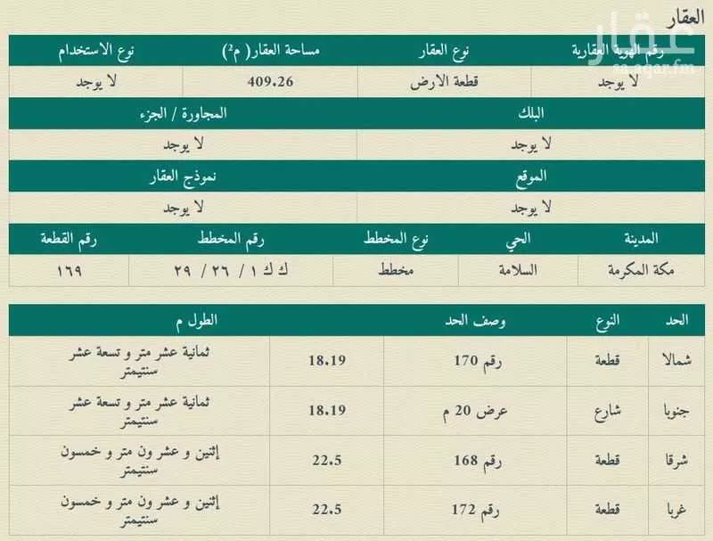أرض للبيع في شارع حجر الكندي, حي السلامة, مدينة مكة المكرمة, منطقة مكة المكرمة 1 صورة