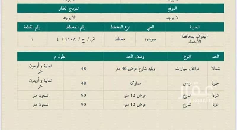 أرض للبيع في حي صويدرة, مدينة الاحساء, المنطقة الشرقية 1 صورة