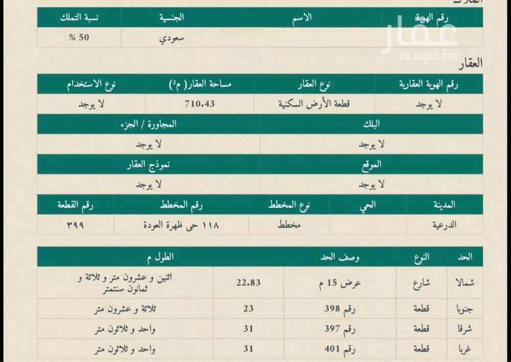 أرض للبيع في شارع لايوجد, حي ظهره العودة غرب, مدينة الدرعية, منطقة الرياض 1 صورة