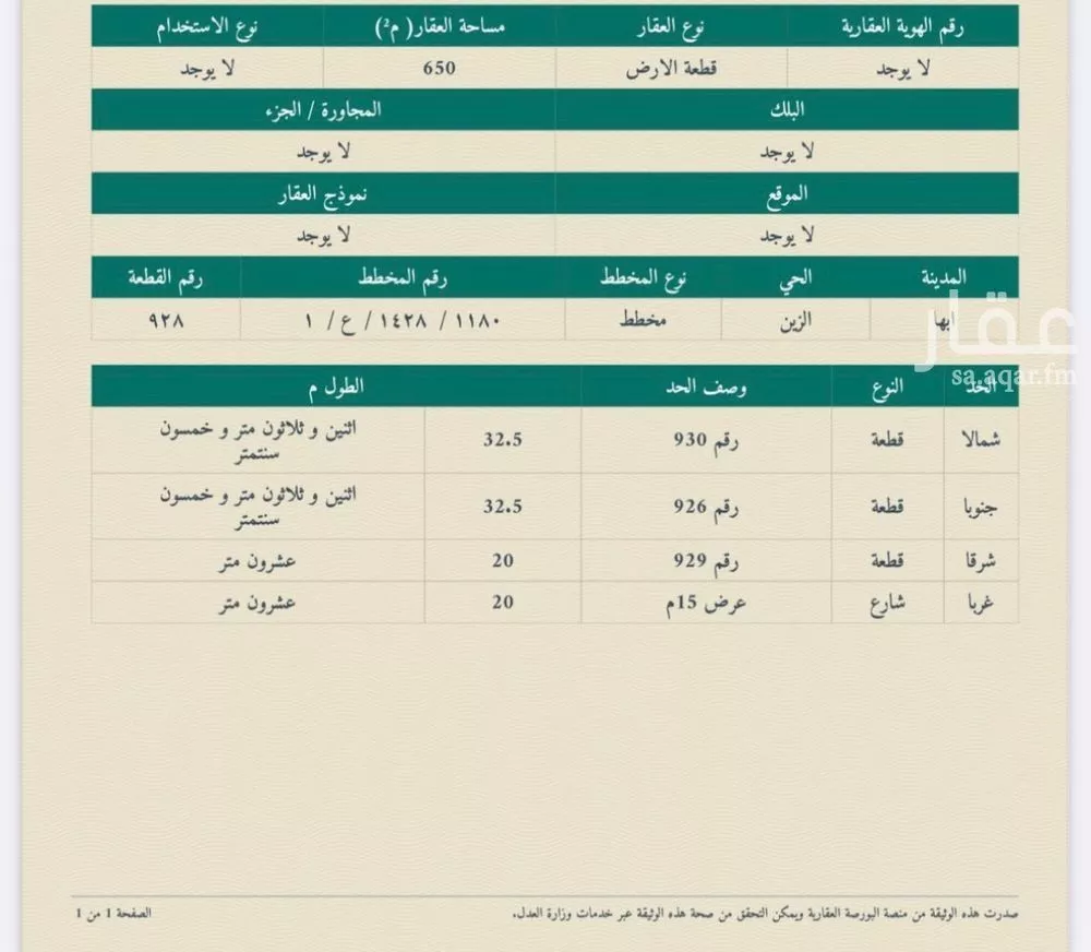 أرض للبيع في حي الزين, مدينة أبها, منطقة عسير 1 صورة