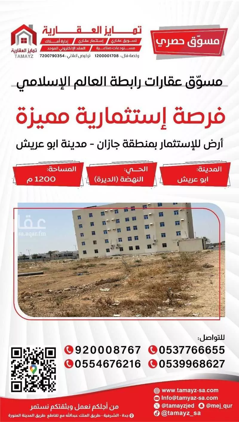 أرض للإيجار في شارع طريق الامير سلطان بن عبدالعزيز, حي النهضة, مدينة أبو عريش - أبو عريش, منطقة جازان 1 صورة