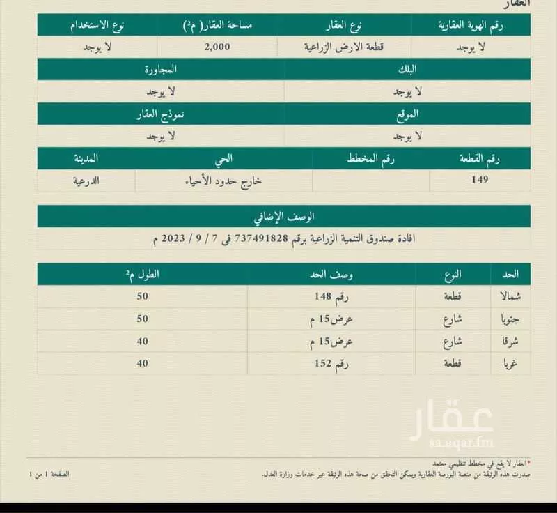 أرض للبيع في شارع العماريه 95, حي مزارع وادى العماريه, مدينة مزارع وادى العماريه, منطقة الرياض 1 صورة