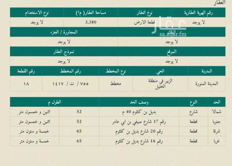 أرض للبيع في شارع بديل ابن كلثوم, حي سد الغابة, مدينة المدينة المنورة, منطقة المدينة المنورة 1 صورة