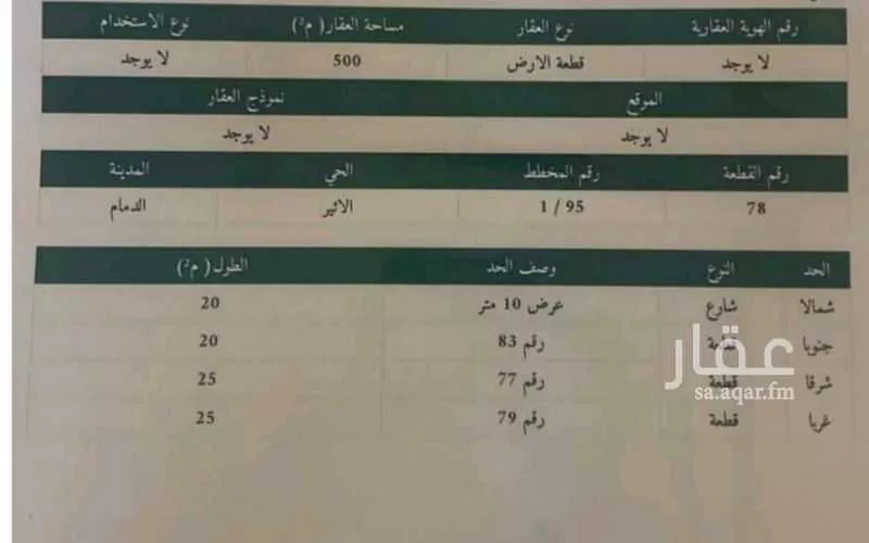 أرض للبيع في شارع سليمان بن الاثير, حي الأثير, مدينة الدمام, المنطقة الشرقية 1 صورة