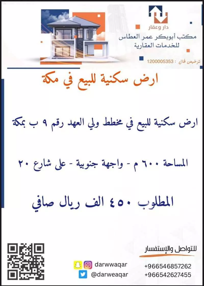 أرض للبيع في حي الشامية الجديد, مدينة مكه المكرمه, منطقة مكة المكرمة 1 صورة