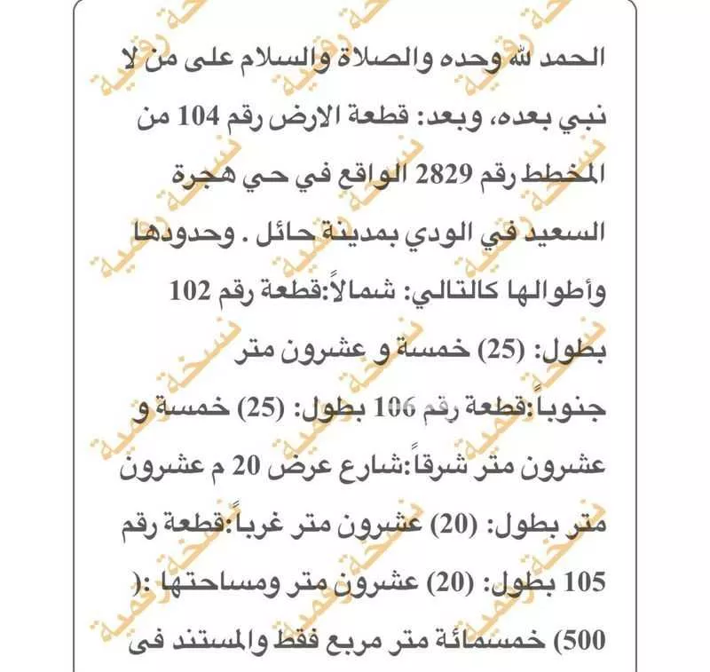 أرض للبيع في شارع العام , حي الودي, مدينة حائل, منطقة حائل 1 صورة