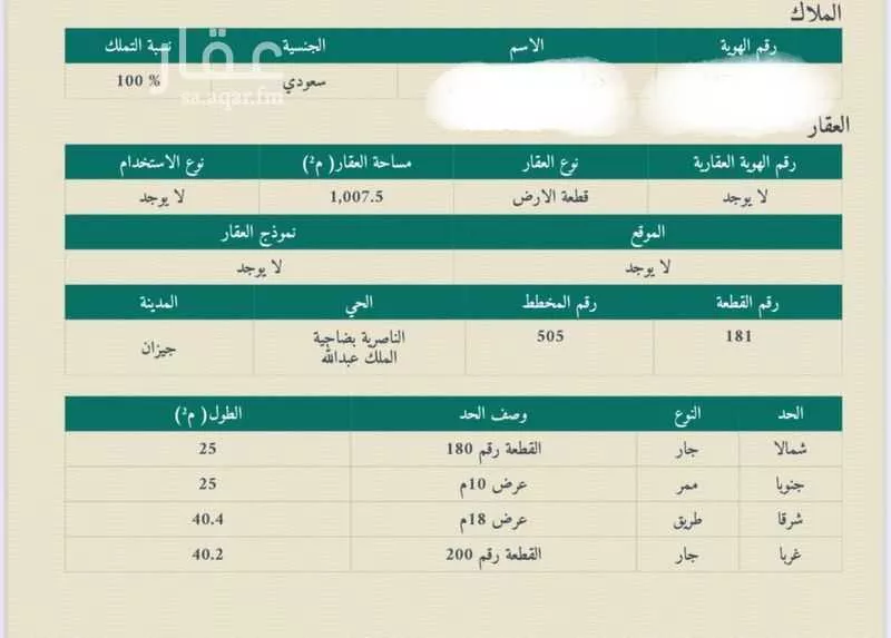 أرض للبيع في شارع المطار ، حي المطار ، جازان ، منطقة جازان 1 صورة