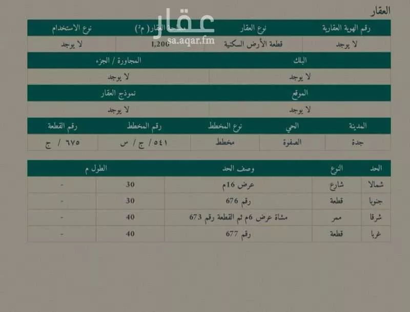 أرض للبيع في شارع مخطط, حي الصفوة, مدينة جدة, منطقة مكة المكرمة 1 صورة