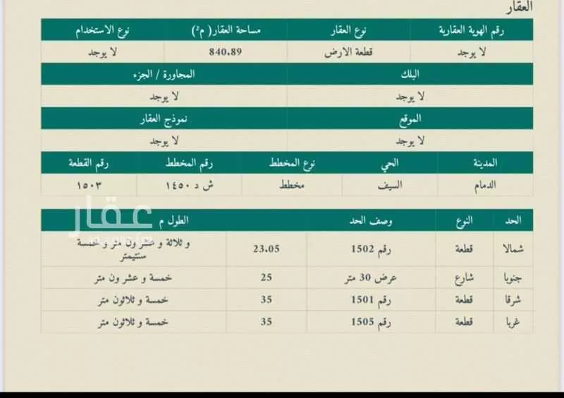 أرض للبيع في شارع زيد بن موحان, حي السيف, مدينة الدمام, المنطقة الشرقية 1 صورة