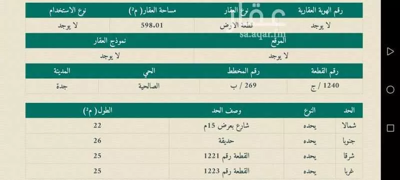 أرض للبيع في شارع الدكتور راشد بن راجح الشريف, حي الصالحية, مدينة جدة, منطقة مكة المكرمة 1 صورة