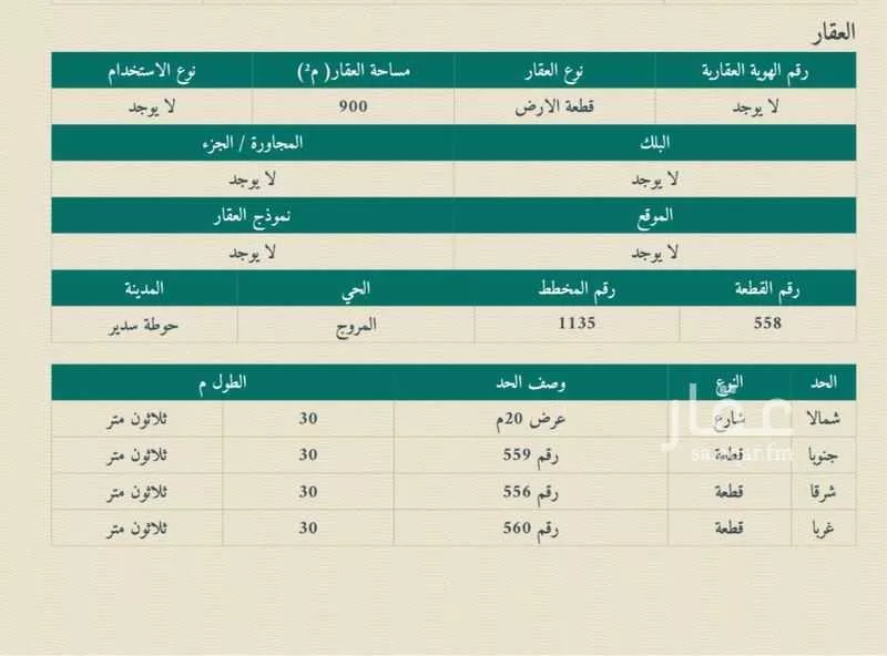 أرض للبيع في شارع بدون, حي المروج, مدينة حوطه سدير, منطقة الرياض 1 صورة