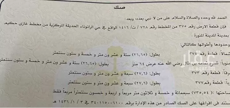 أرض للبيع في شارع ثمامة بن اثال, حي الرانوناء, مدينة المدينه المنوره, منطقة المدينة المنورة 1 صورة