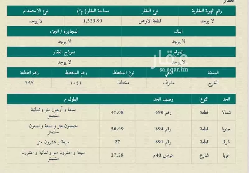 أرض للبيع في شارع مالك ابن النضر ، حي قرطبة ، الخرج ، الخرج 1 صورة
