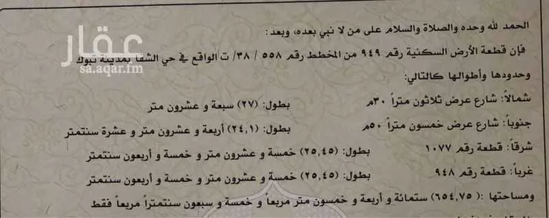 أرض للإيجار في شارع 5538760, حي الشفاء, مدينة تبوك, منطقة تبوك 1 صورة
