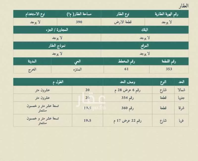 أرض للبيع في شارع شارع زهير بن ابي سلمى, حي السلام, مدينة الخرج, منطقة الرياض 1 صورة