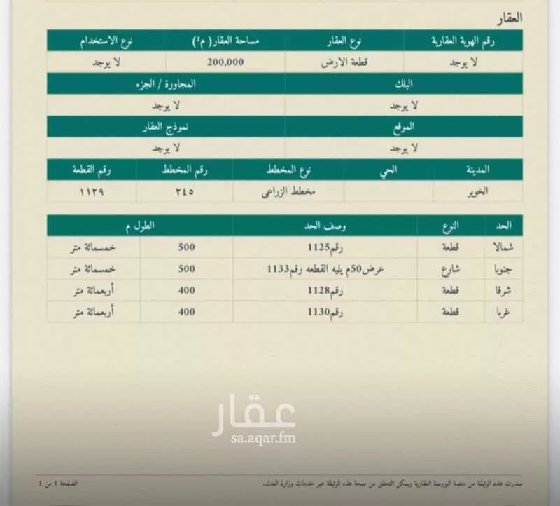 أرض للبيع في شارع الخوير, حي الخوير, مدينة الخوير, منطقة حائل 1 صورة