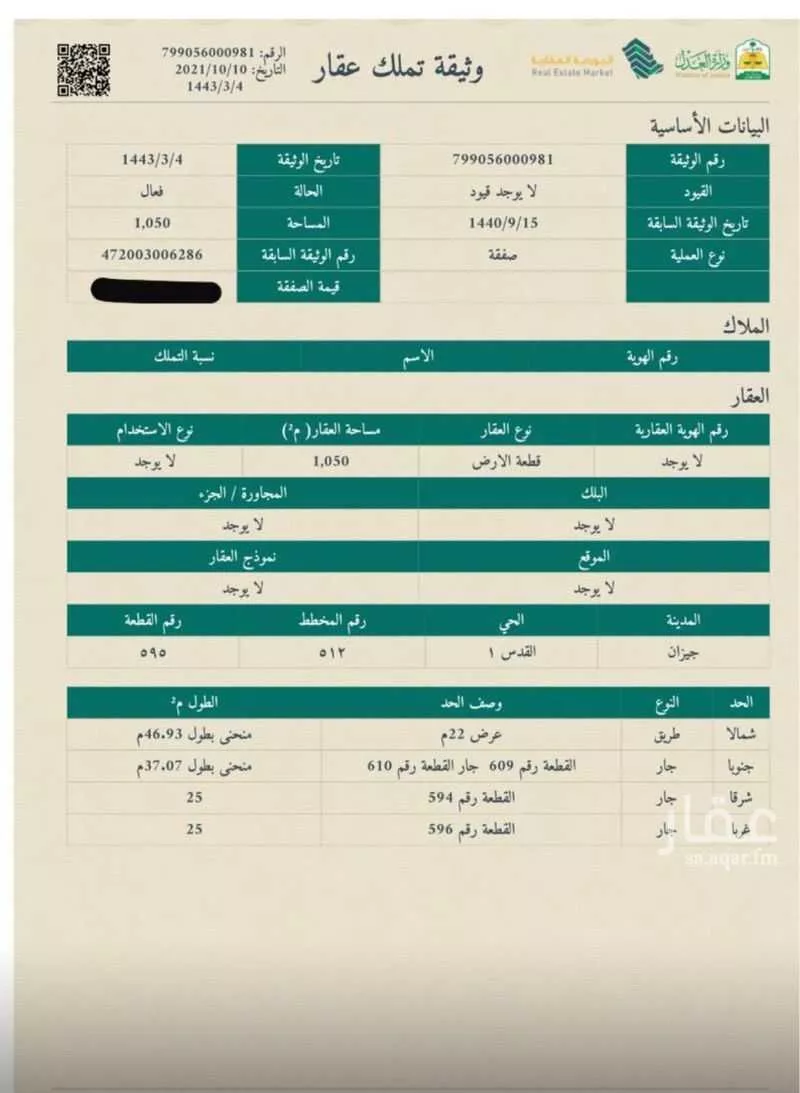 أرض للبيع في مزرعه موسى بن سحاري بجازان ، حي الروابي ، جازان ، منطقة جازان 1 صورة
