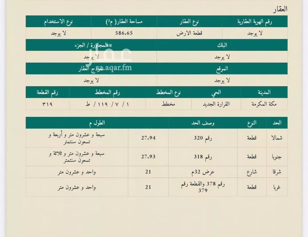 أرض للبيع في شارع سعيد بن آدم بن عمر, حي القرارة الجديد, مدينة مكة المكرمة, منطقة مكة المكرمة 1 صورة
