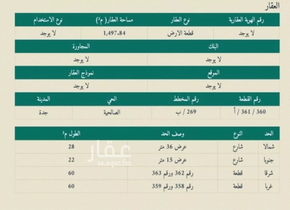 أرض للبيع في شارع سعدون العواجي, حي الصالحية, مدينة جدة, منطقة مكة المكرمة 1 صورة