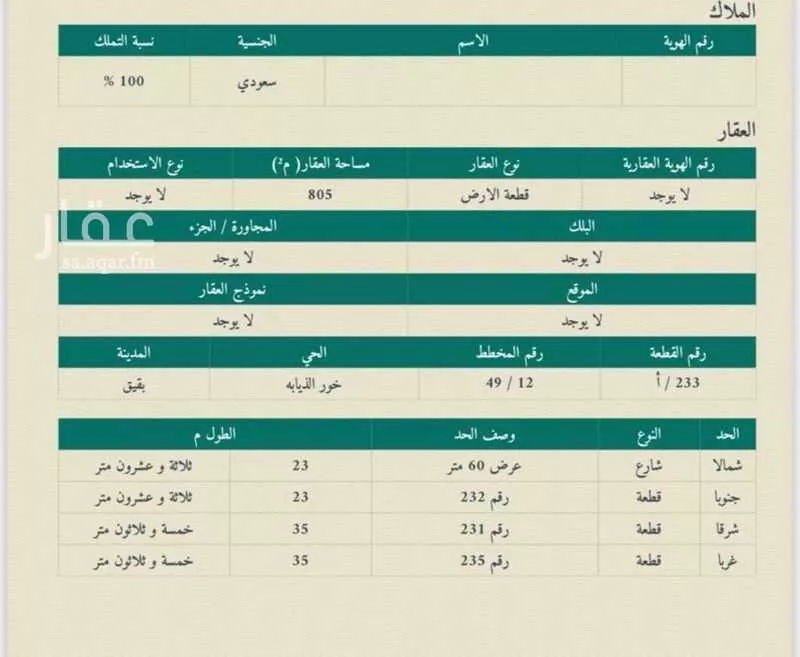 أرض للبيع في شارع خور تعيب 74 ، خور الذيابة ، بقيق 1 صورة